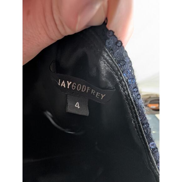 JAY GODFREY Navy Blue Sequin One Shoulder Mini Dress Size 4 Whimsigoth - Picture 5 of 6